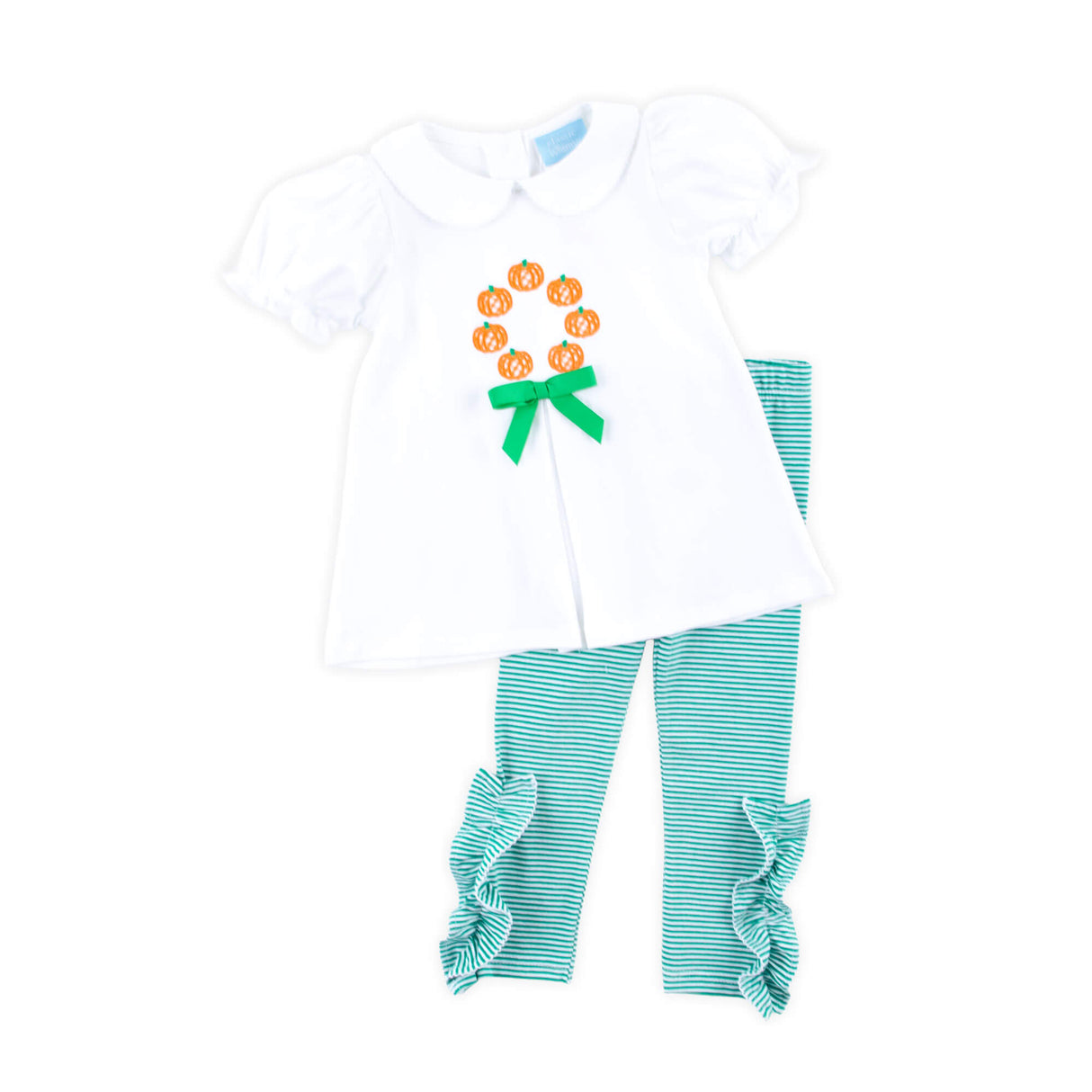 Pumpkin Wreath Green Stripe Claire Legging Set