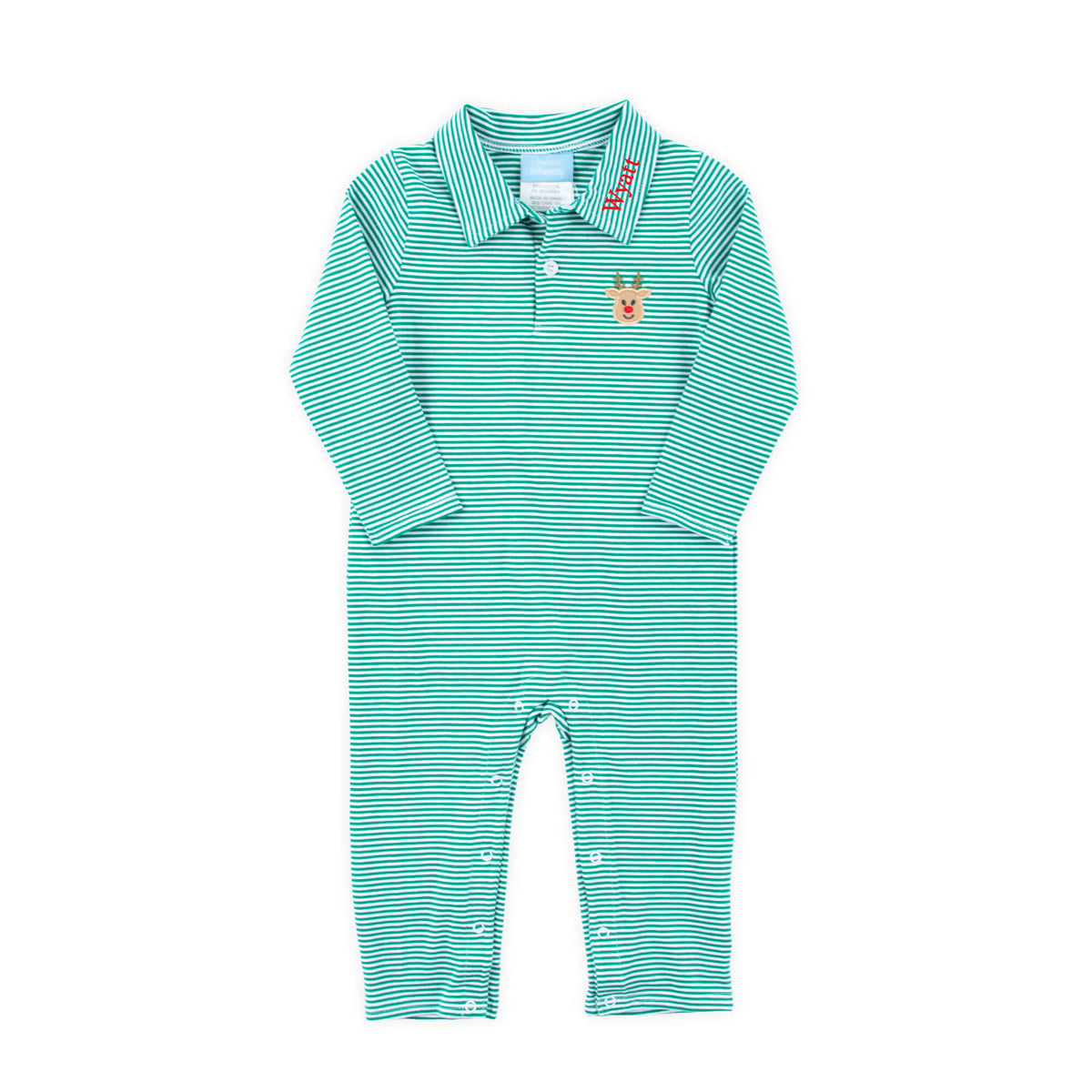 Reindeer Green Stripe Polo Romper