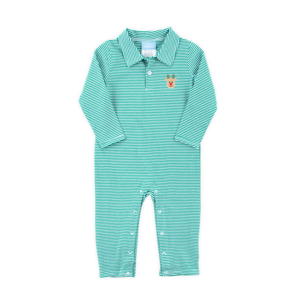 Reindeer Green Stripe Polo Romper