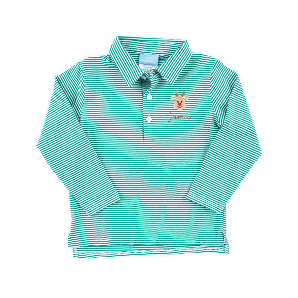 Reindeer Green Stripe Long Sleeve Polo Shirt
