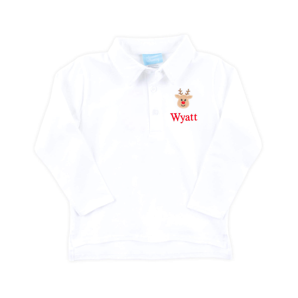 Reindeer White Long Sleeve Polo Shirt