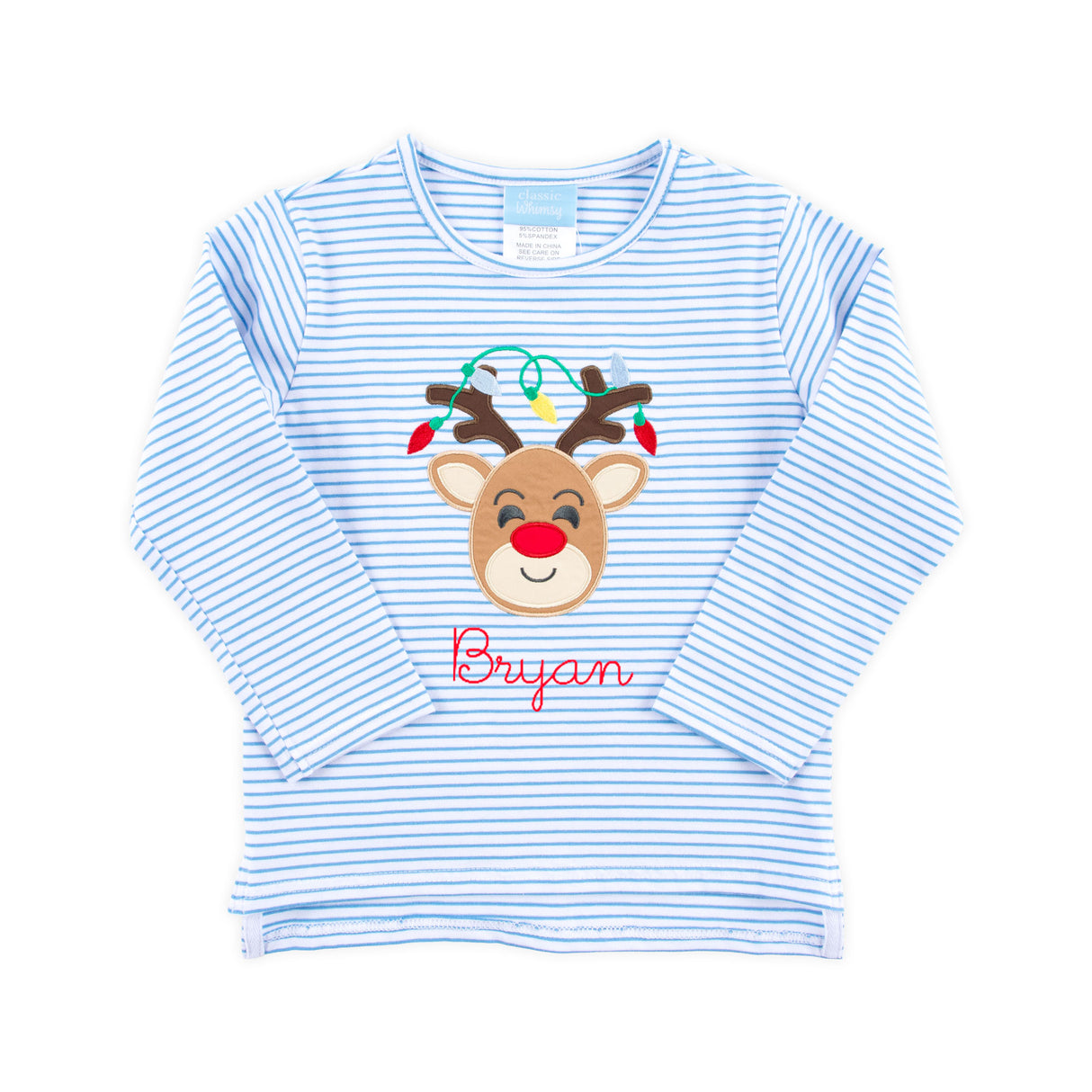 Reindeer Lights Blue Stripe Long Sleeve Shirt