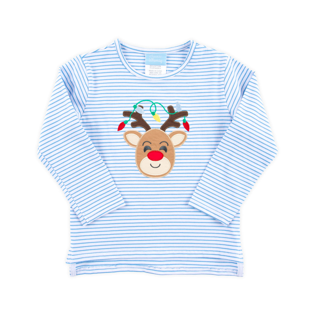 Reindeer Lights Blue Stripe Long Sleeve Shirt