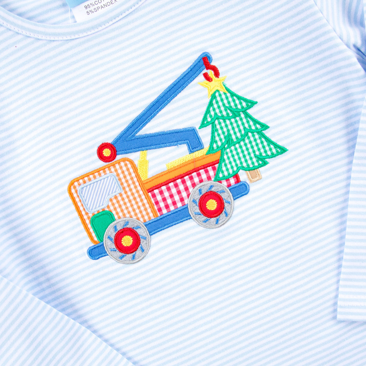 Christmas Crane Light Blue Stripe Long Sleeve Shirt