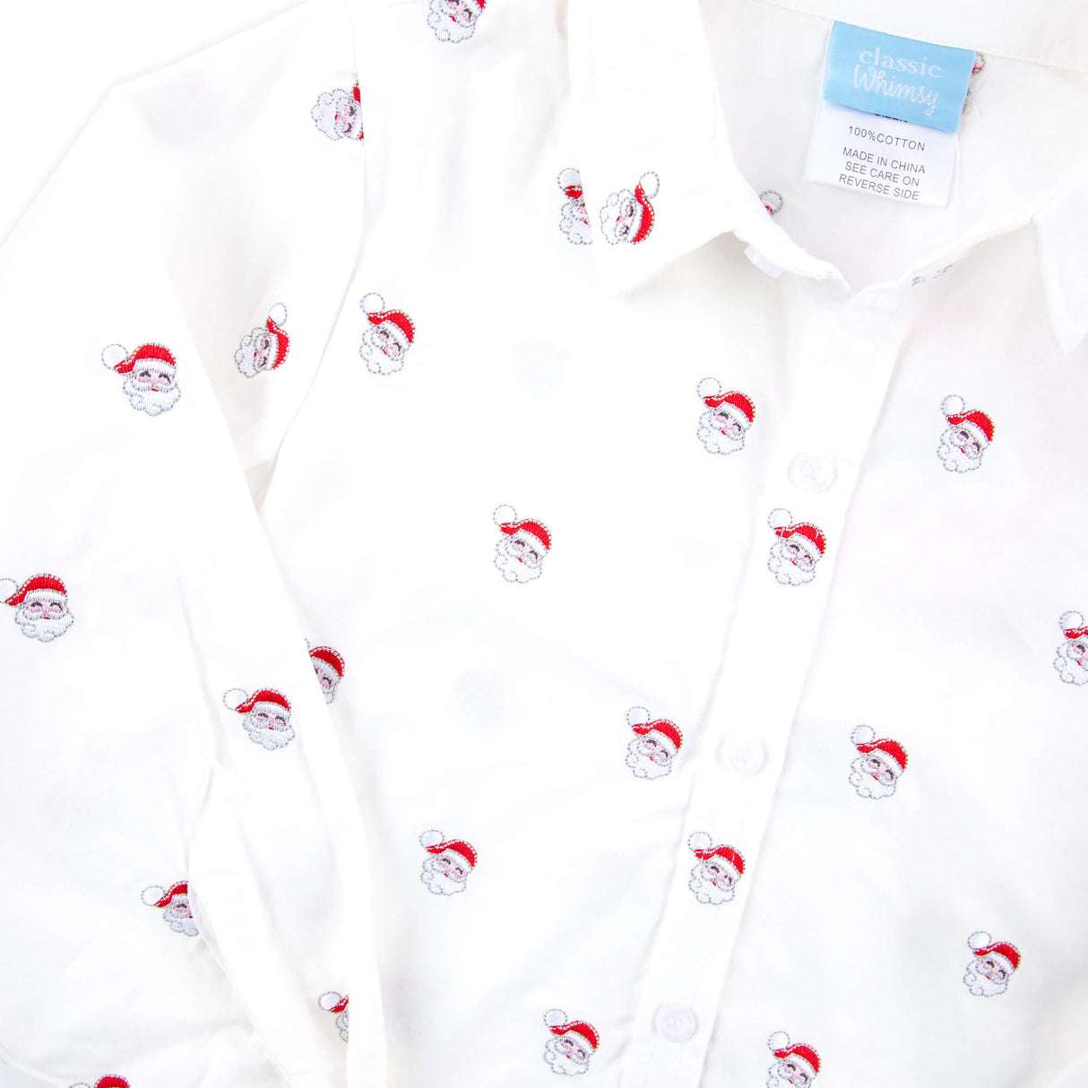 Happy Santa Schiffli White Button Down Shirt
