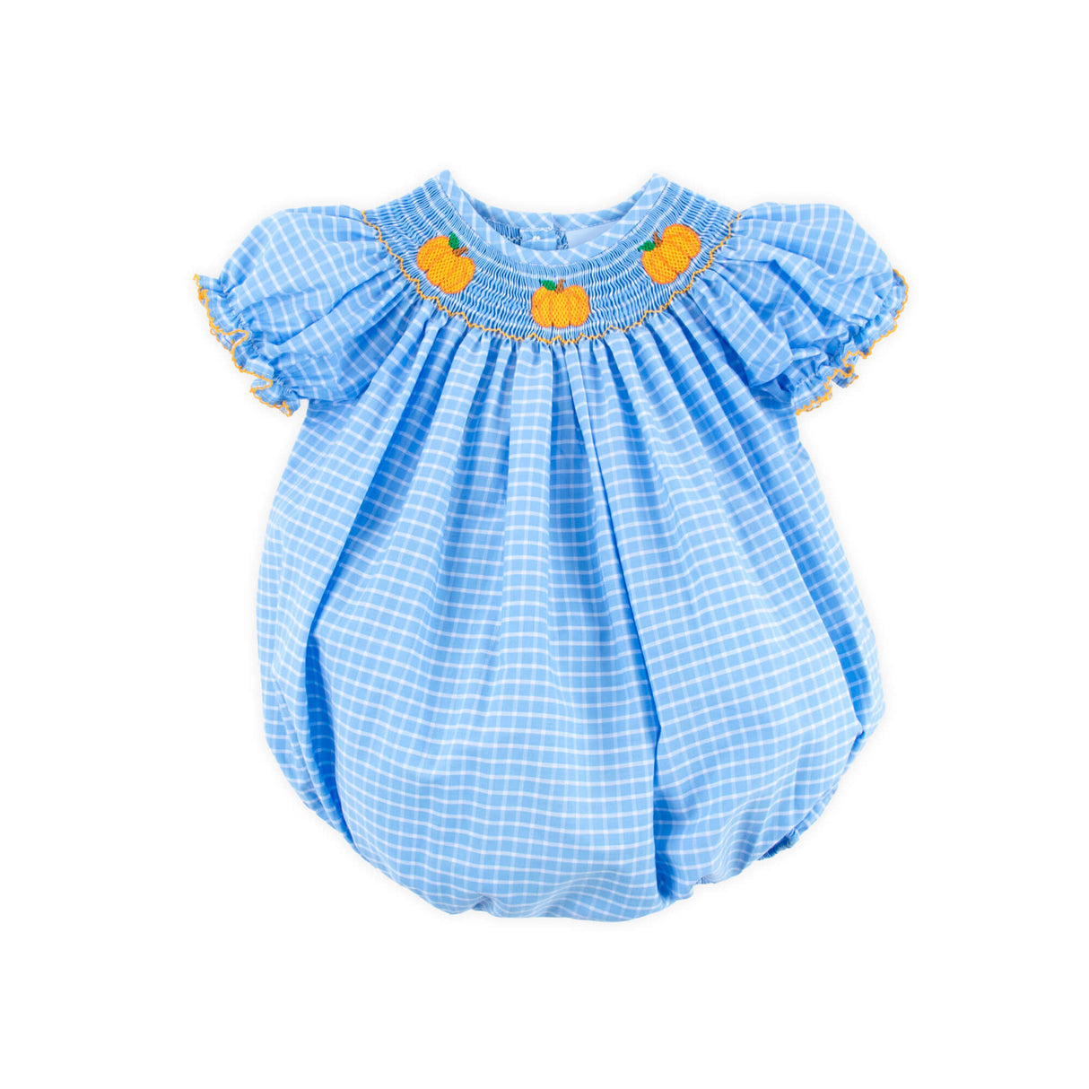 Pumpkin Trio Smocked French Blue Windowpane Bishop Bubble