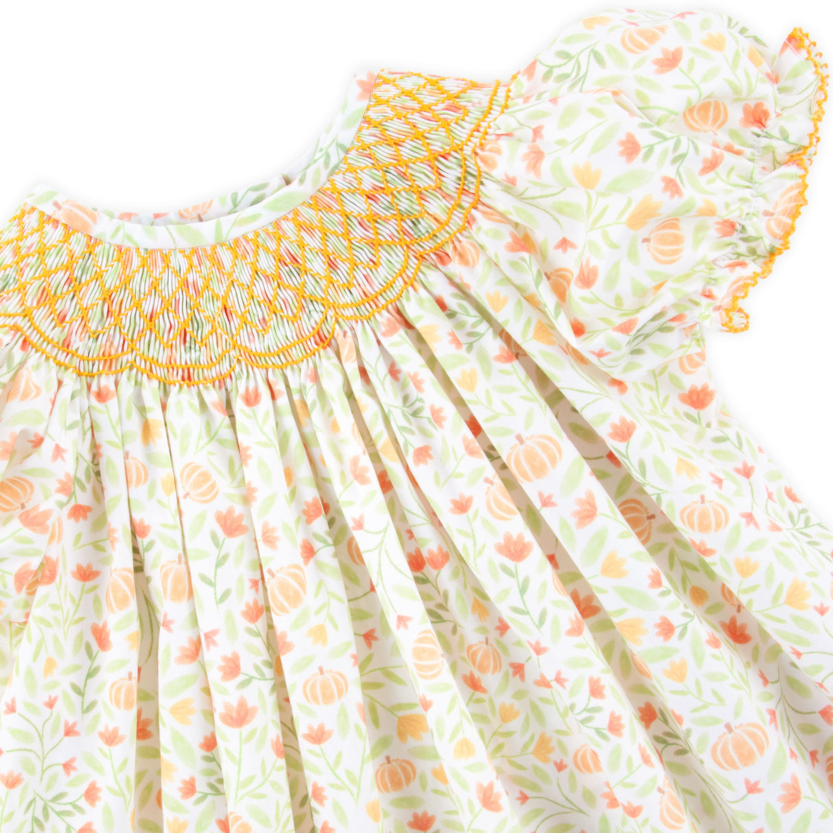 Cluster Pumpkin Floral Orange Smocked Bishop Dress