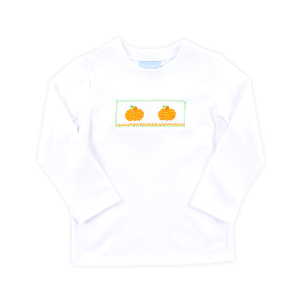 Cluster Pumpkin Smocked White Long Sleeve Shirt