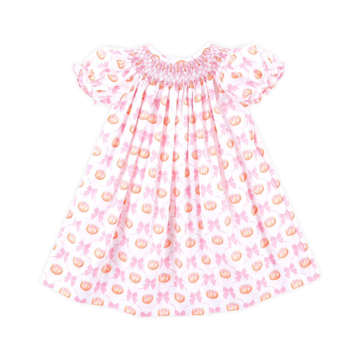 Pumpkin & Bow Trellis Smocked Pink Bishop Dress