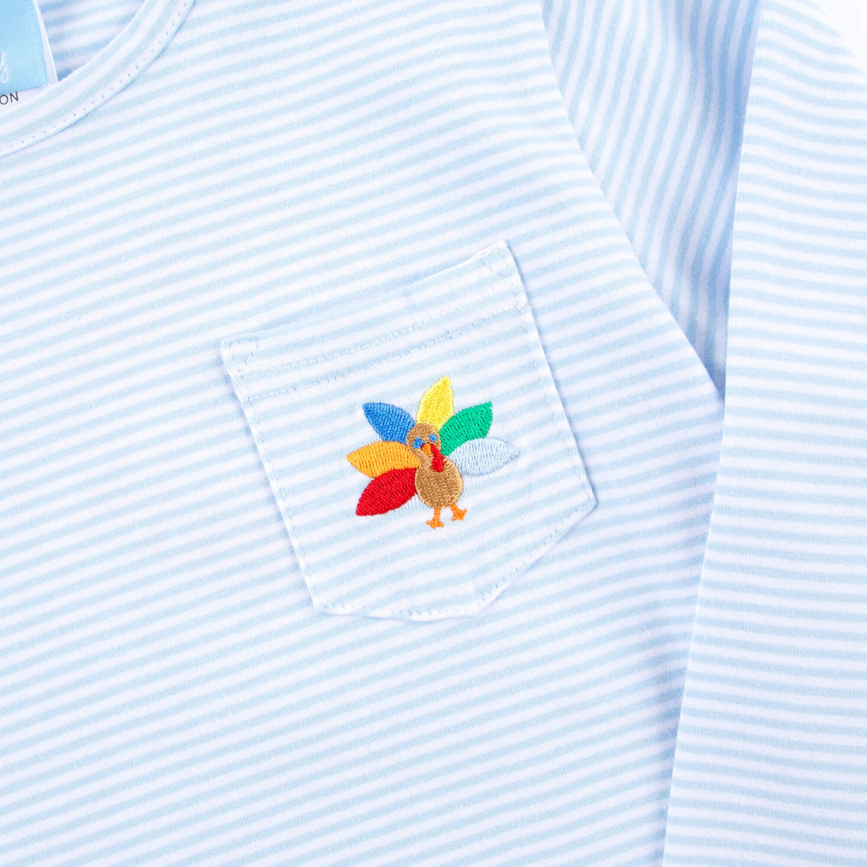 Turkey Light Blue Stripe Pocket Long Sleeve Shirt