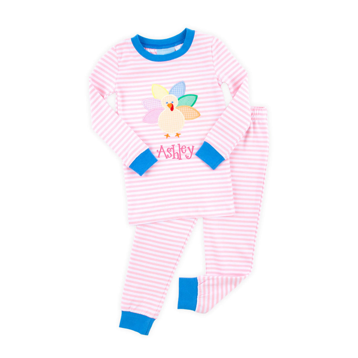 Colorful Turkey Light Pink Stripe Pajamas