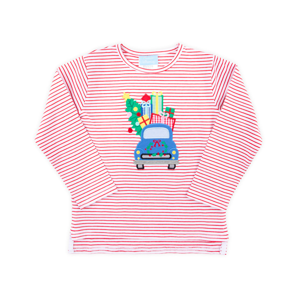 Christmas Truck Red Stripe Long Sleeve Shirt
