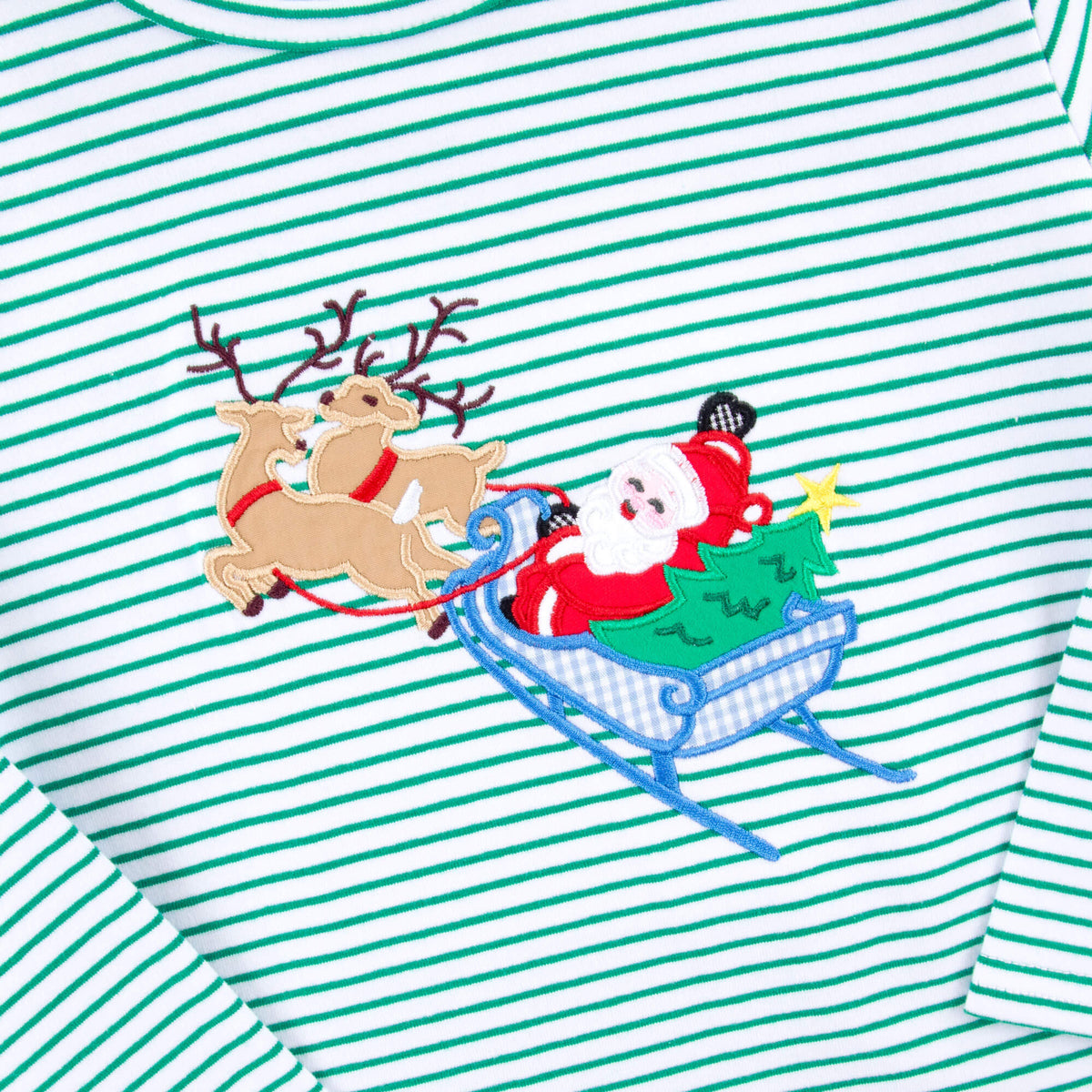 Santa's Reindeer Green Stripe Long Sleeve Shirt