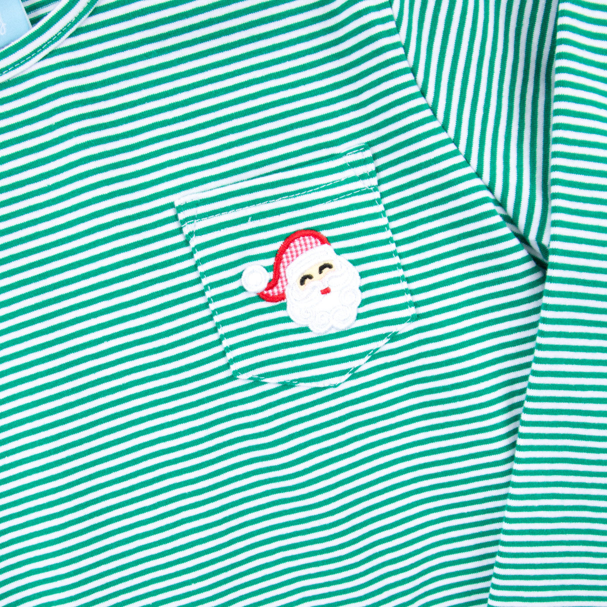 Happy Santa Green Stripe Long Sleeve Pocket Shirt