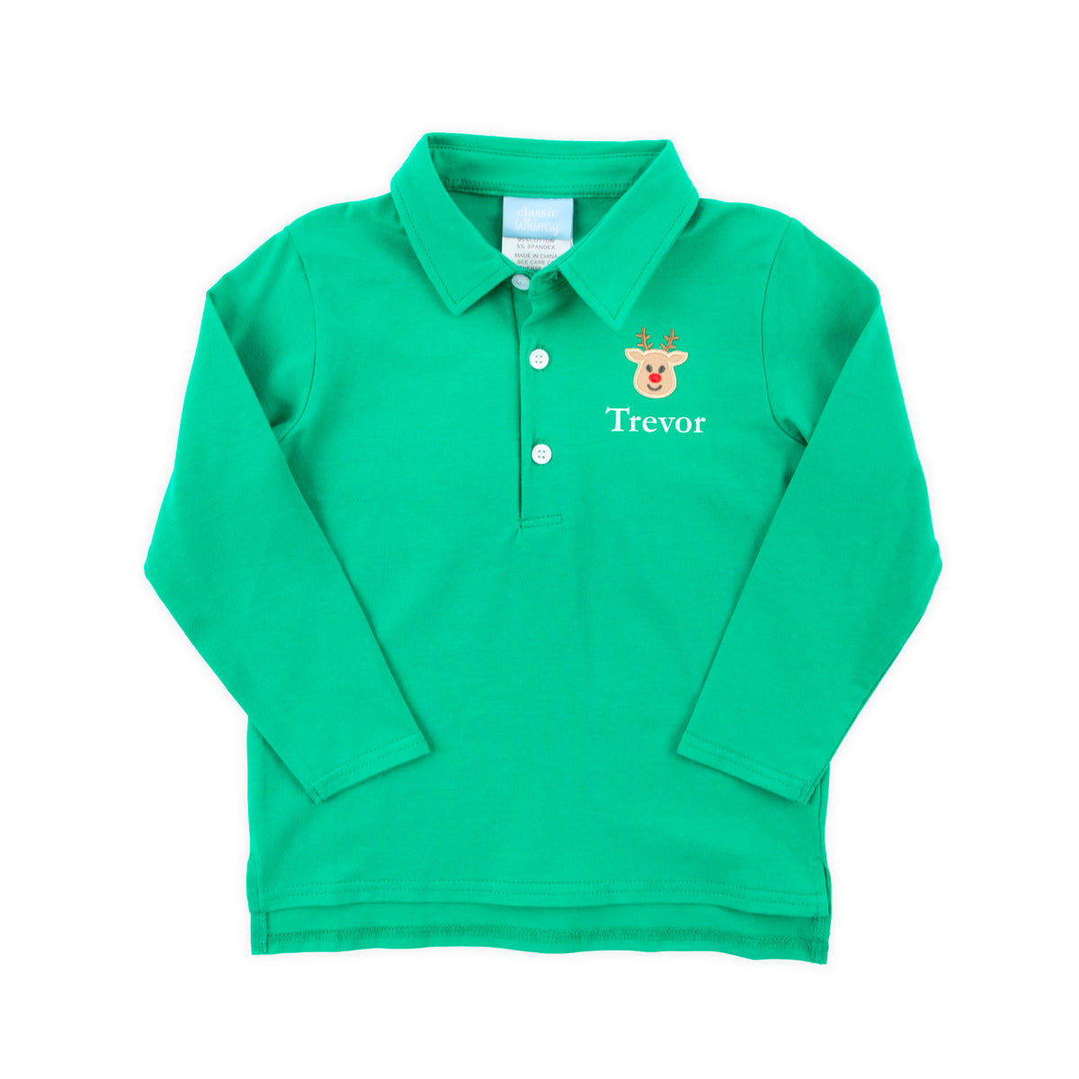 Reindeer Green Long Sleeve Polo