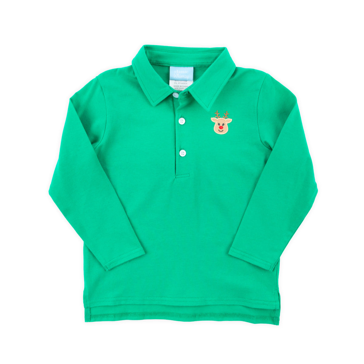 Reindeer Green Long Sleeve Polo