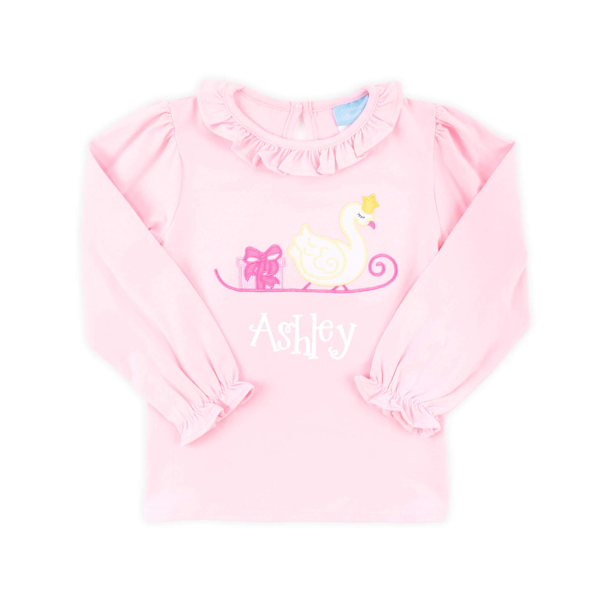 Christmas Swan Pink Long Sleeve Ruffle Top