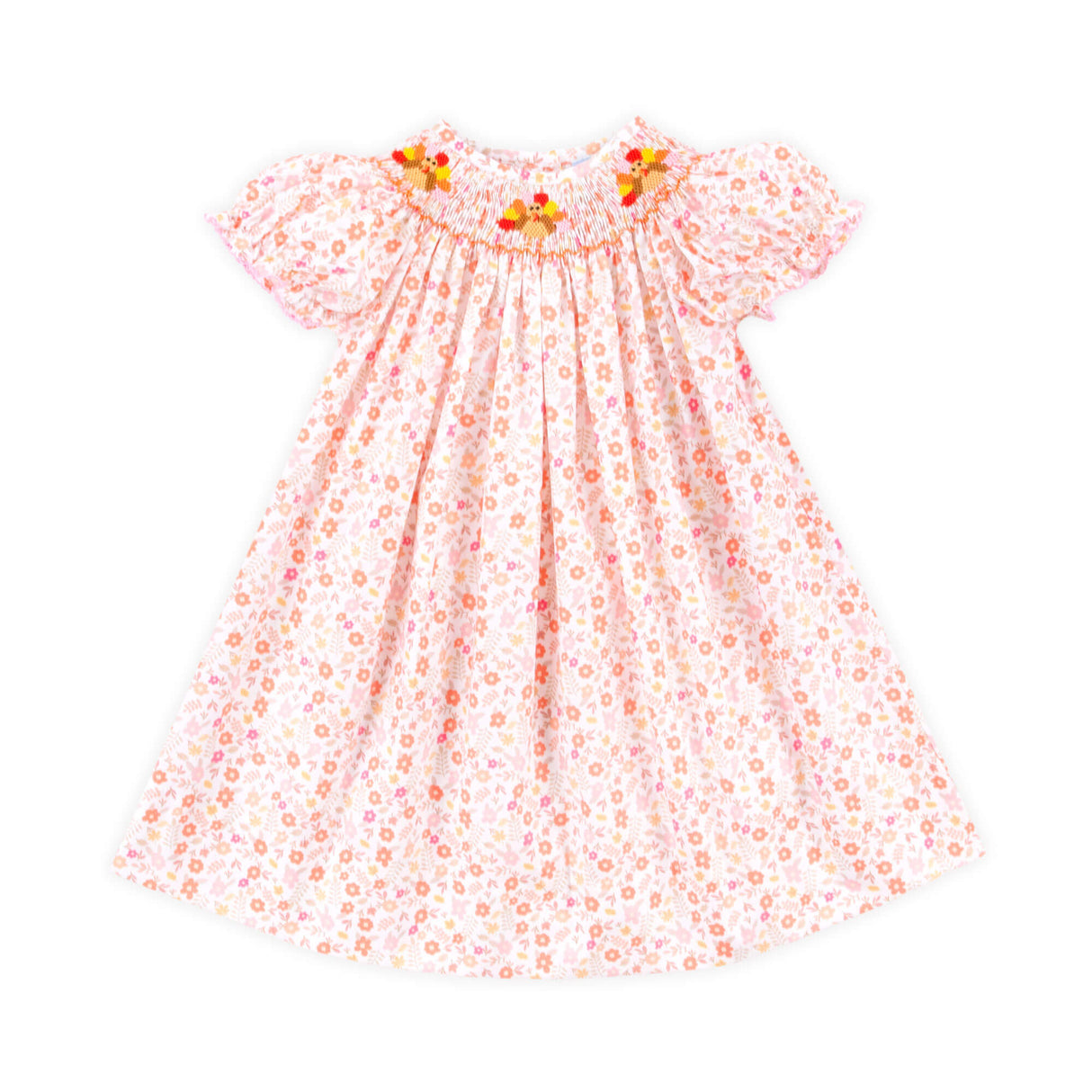 Turkey Smocked Pink Floral Bishop Dress