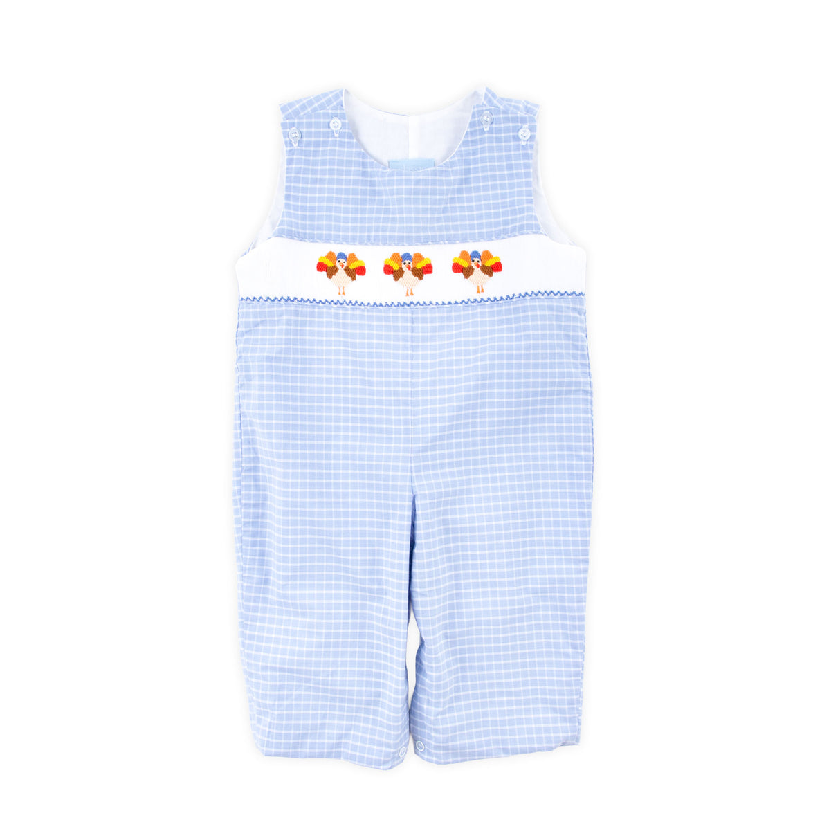 Gobblin' Along Smocked Blue Windowpane Longall