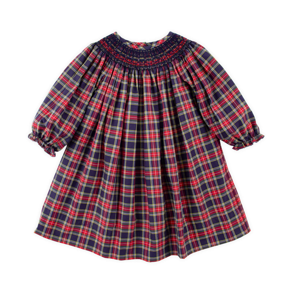 St. Louis Plaid Red Plaid Smocked Bishop Long Sleeve Dress