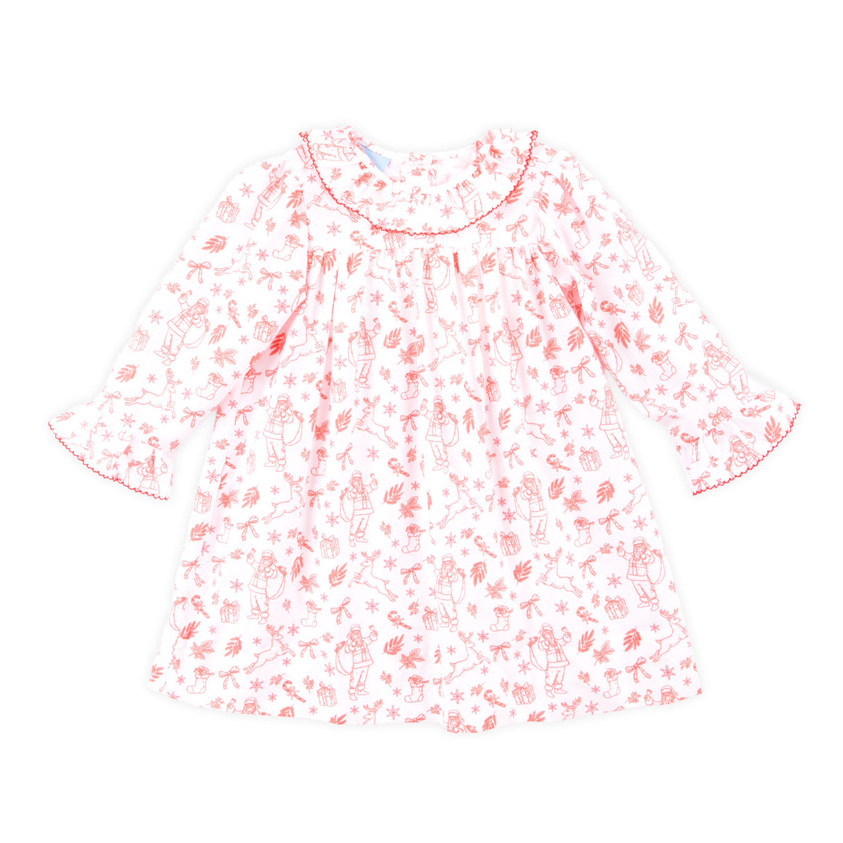 Christmas Toile Red Ruffle Collared Dress