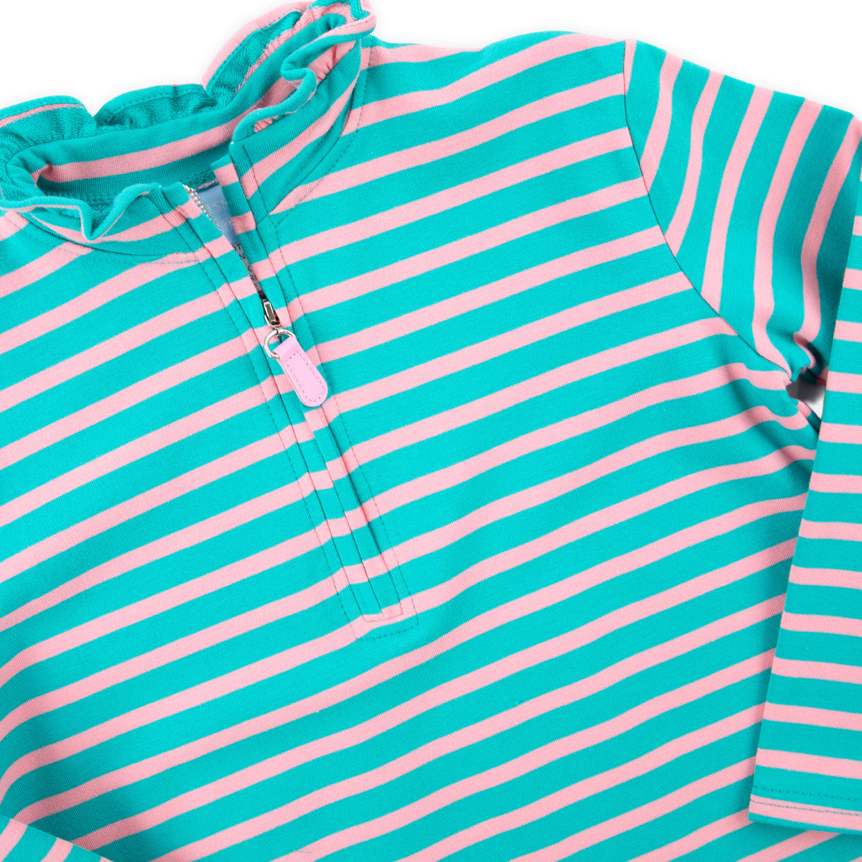 Turquoise & Pink Stripe French Terry Half Zip Pullover