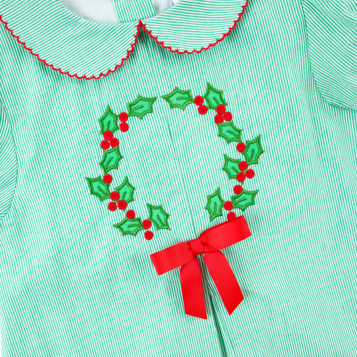 Christmas Wreath Green Stripe Claire Dress