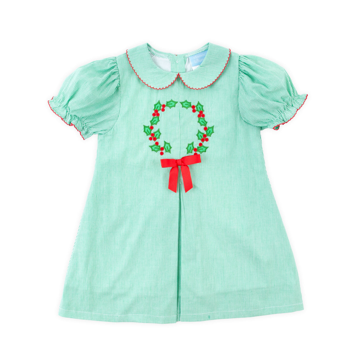 Christmas Wreath Green Stripe Claire Dress
