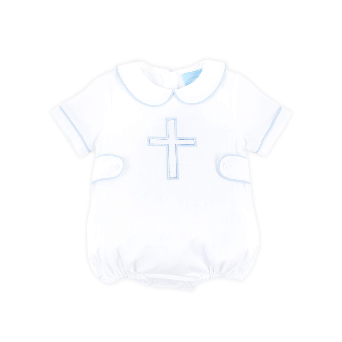 Cross Embroidered White Collared Bubble