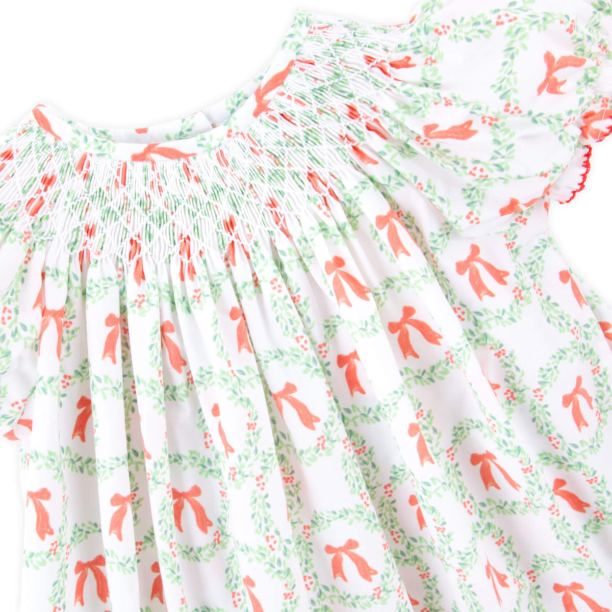 Bow Wreath Smocked Bishop Dress