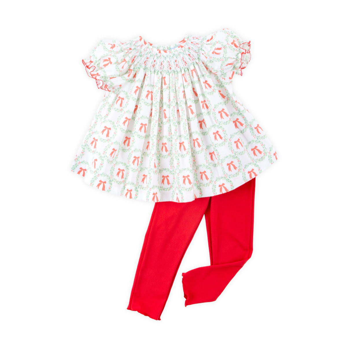 Bow Wreath Smocked Bishop Legging Set
