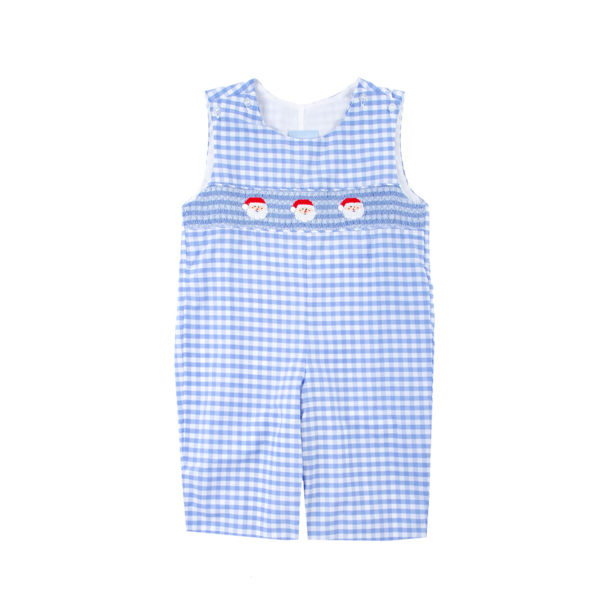 Happy Santa Smocked Blue Gingham Longall