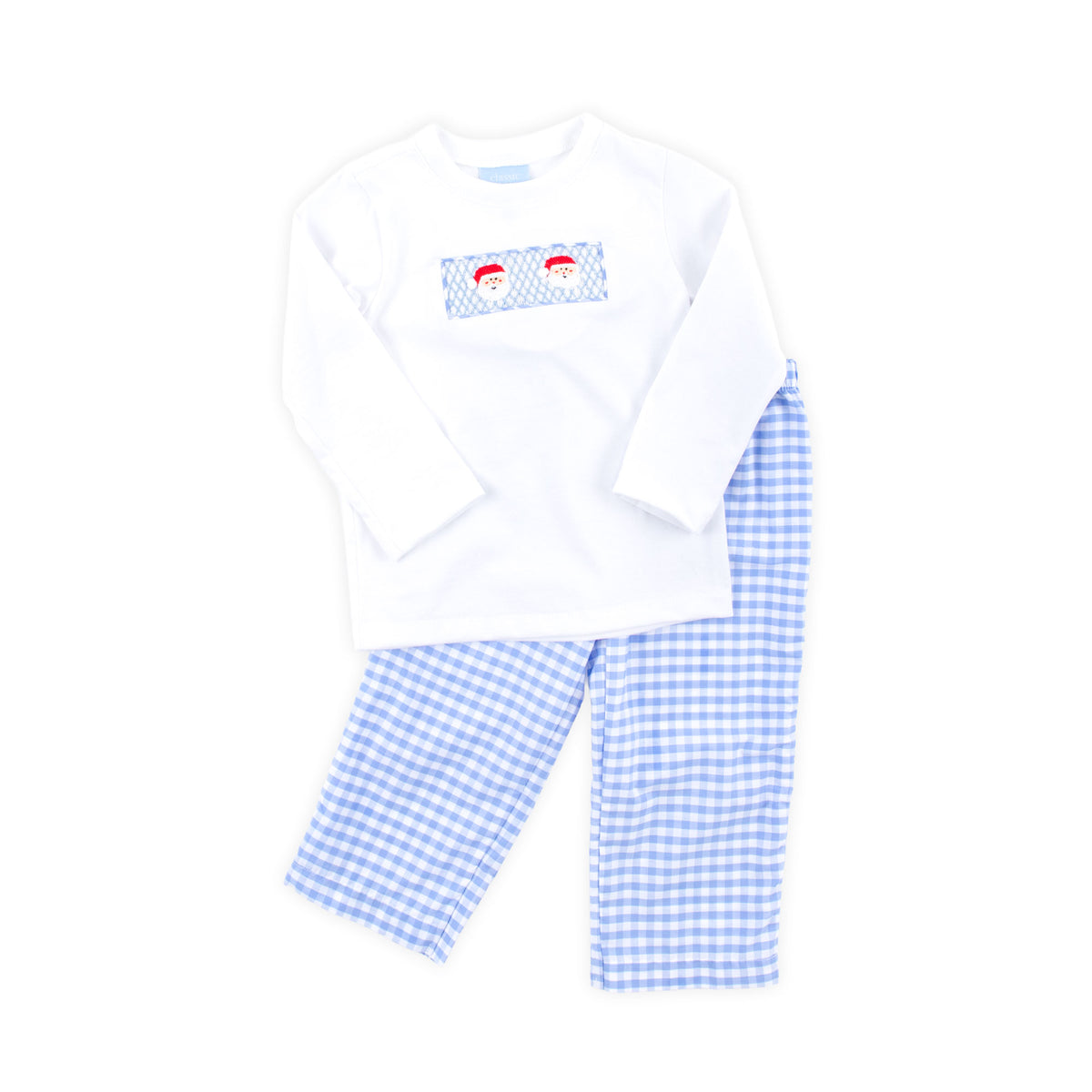 Happy Santa Smocked Blue Gingham Pant Set
