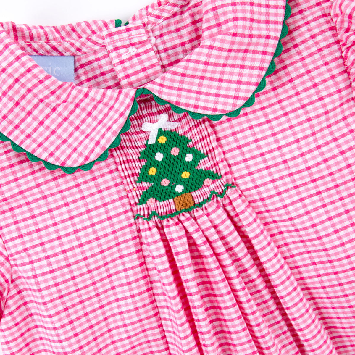 Christmas Tree Sparkle Pink Plaid Single Smocked Dress