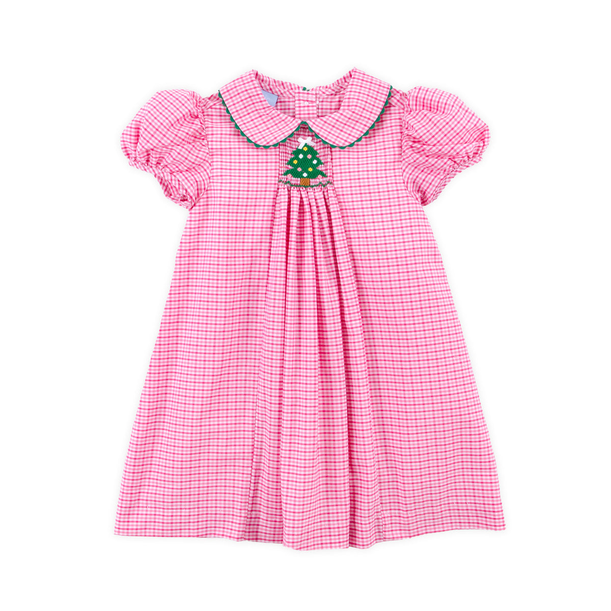 Christmas Tree Sparkle Pink Plaid Single Smocked Dress