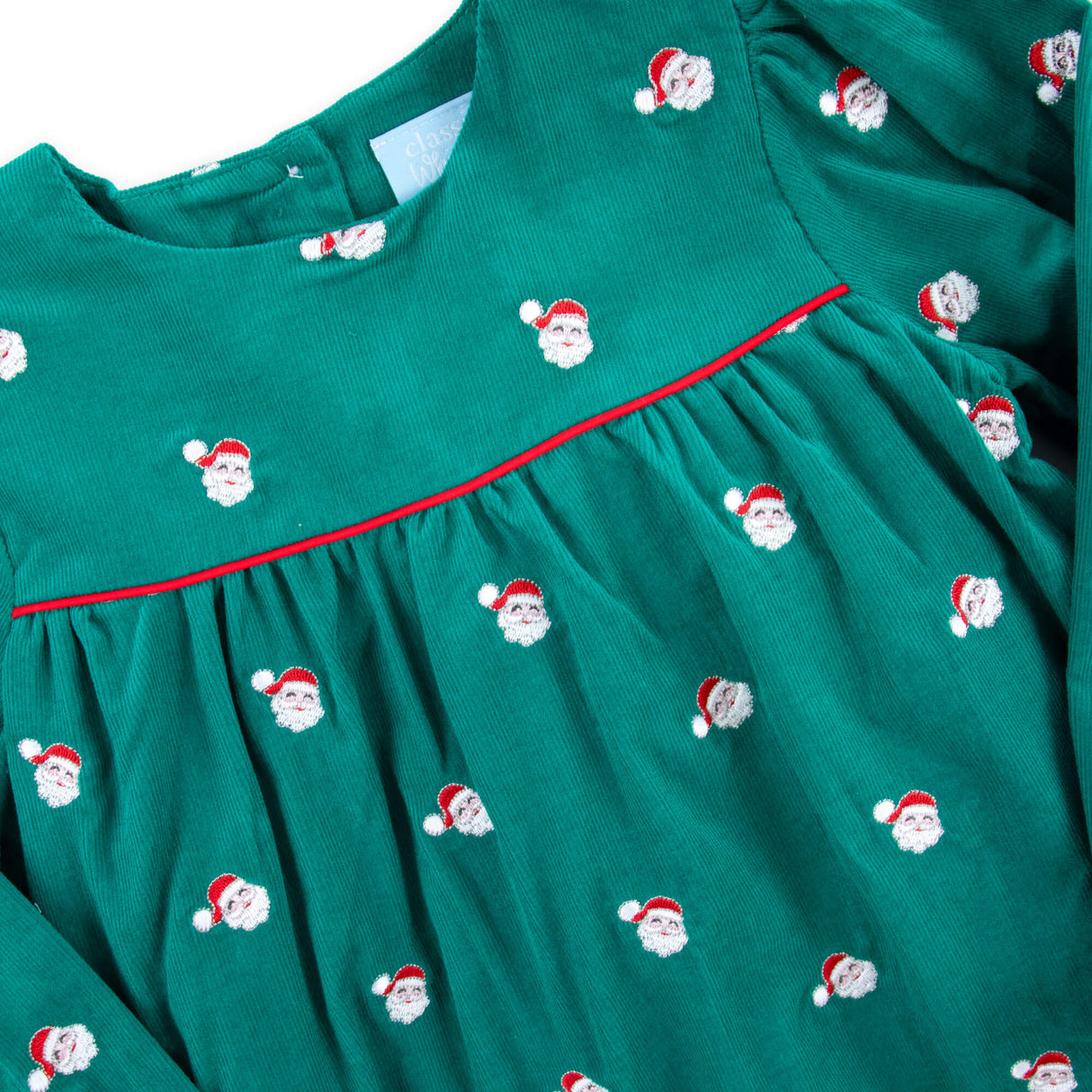 Happy Santa Green Corduroy Schiffli Bubble