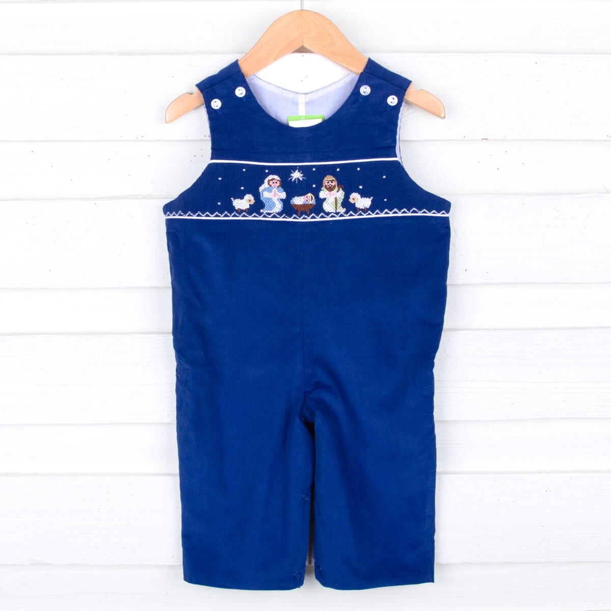 Nativity Smocked Longall Royal Blue Corduroy
