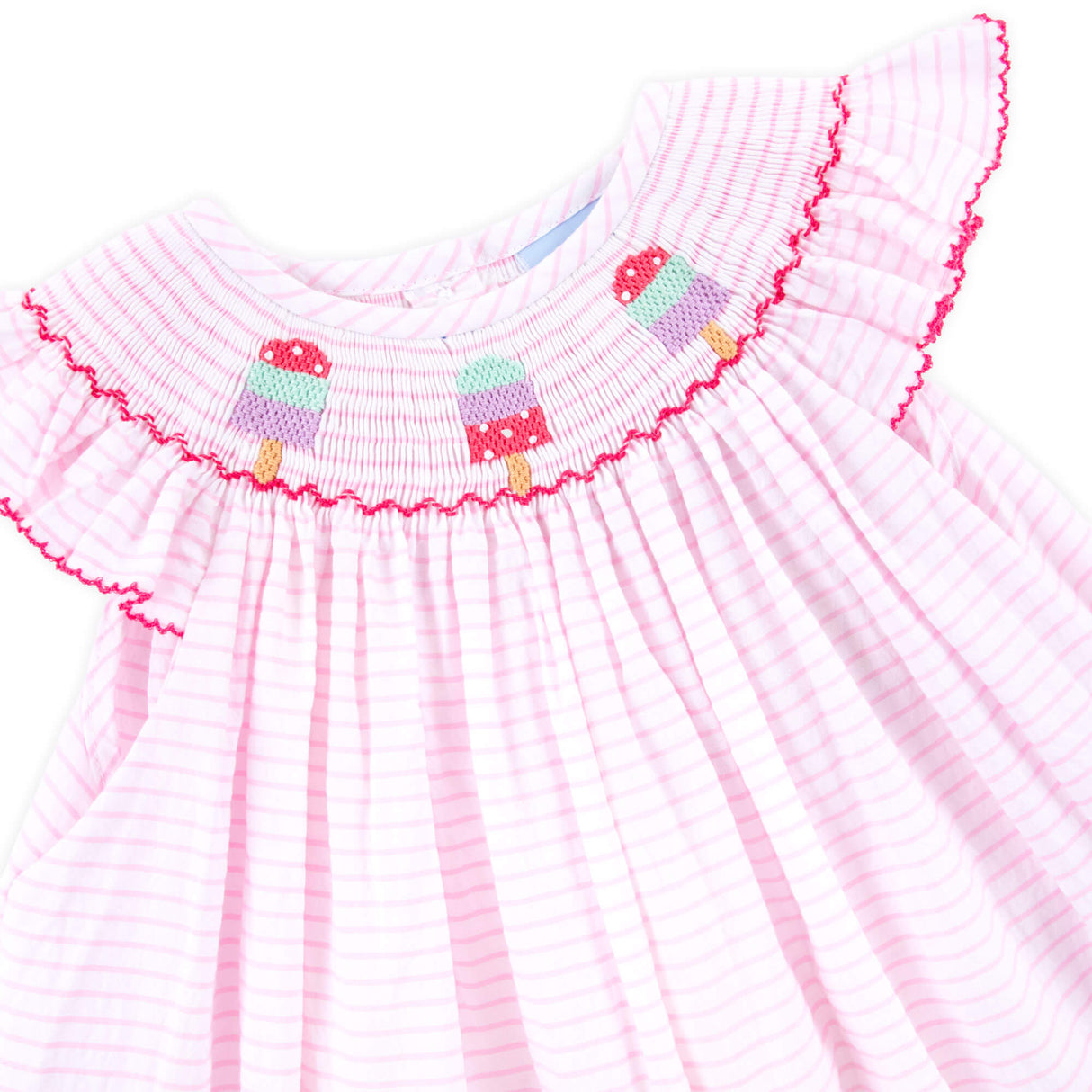 Popsicle Smocked Light Pink Stripe Seersucker Bubble
