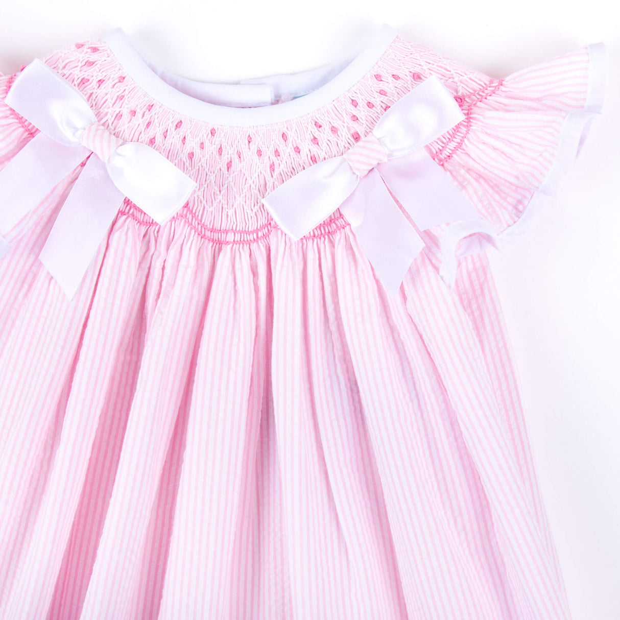 Pretty In Pink Stripe Smocked Angel Sleeve Bloomer Set