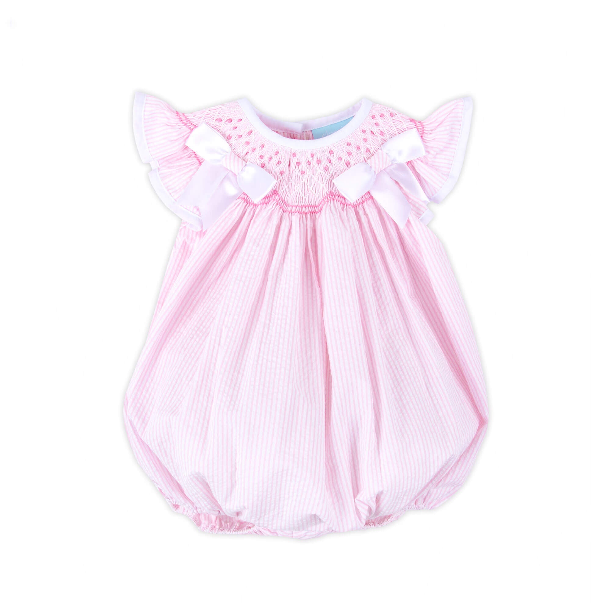 Light Pink Seersucker Smocked Bubble – Classic Whimsy