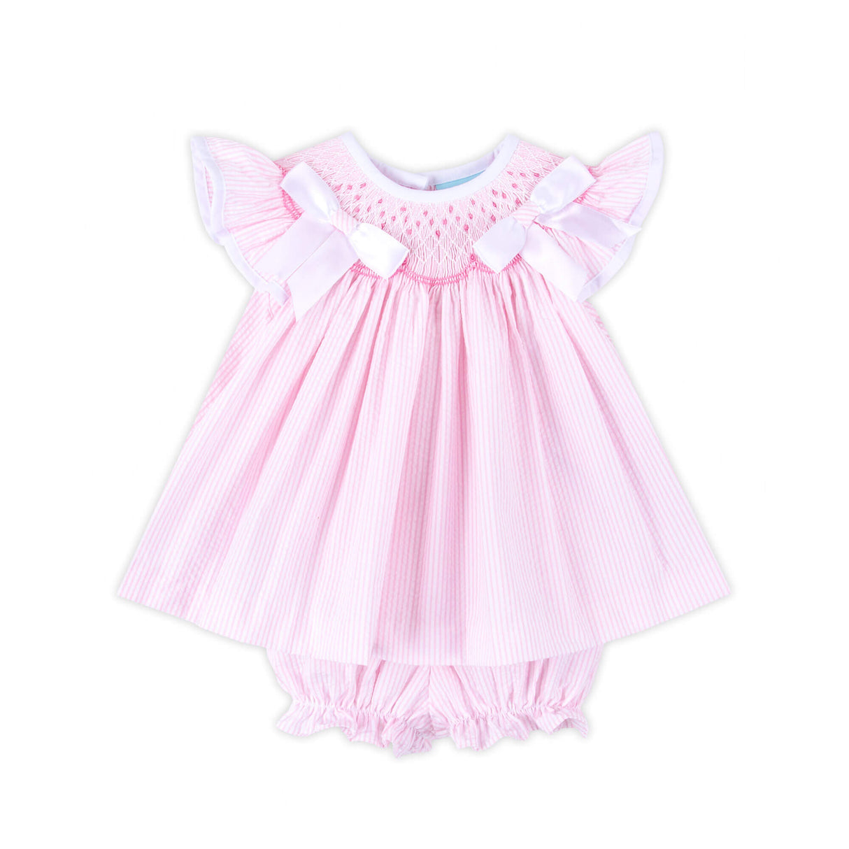 Pretty In Pink Stripe Smocked Angel Sleeve Bloomer Set