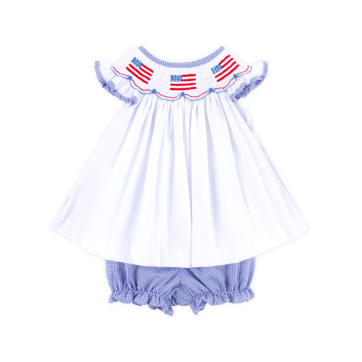 Flag Smocked White Pique Bloomer Set