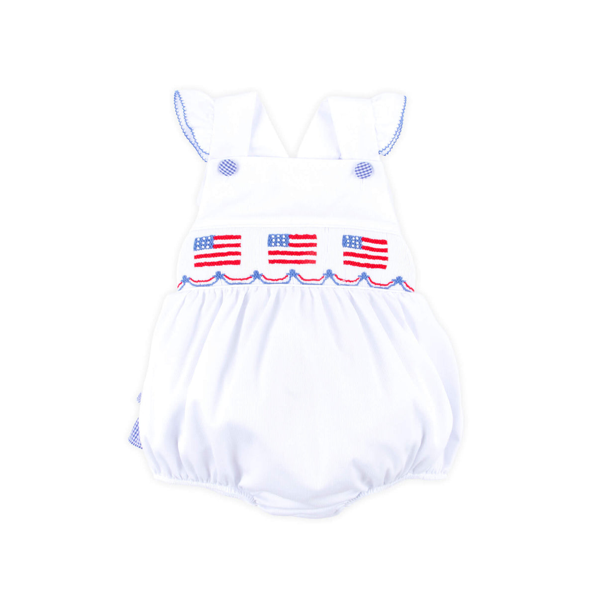 Flag Smocked White Pique Leah Ruffle Bubble