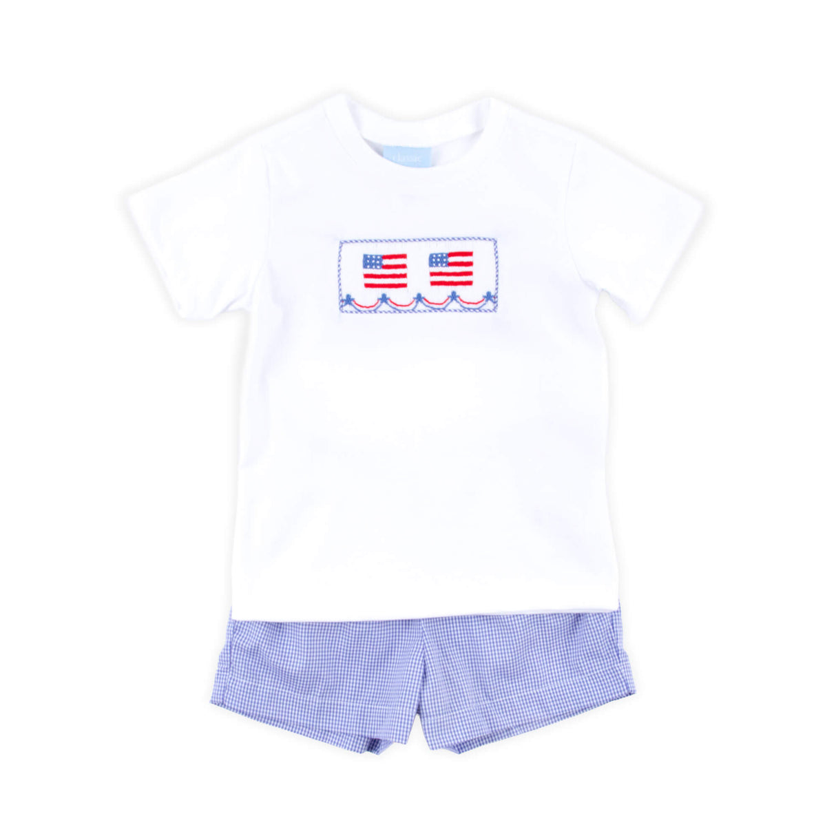 Flag Smocked White and Royal Short Set