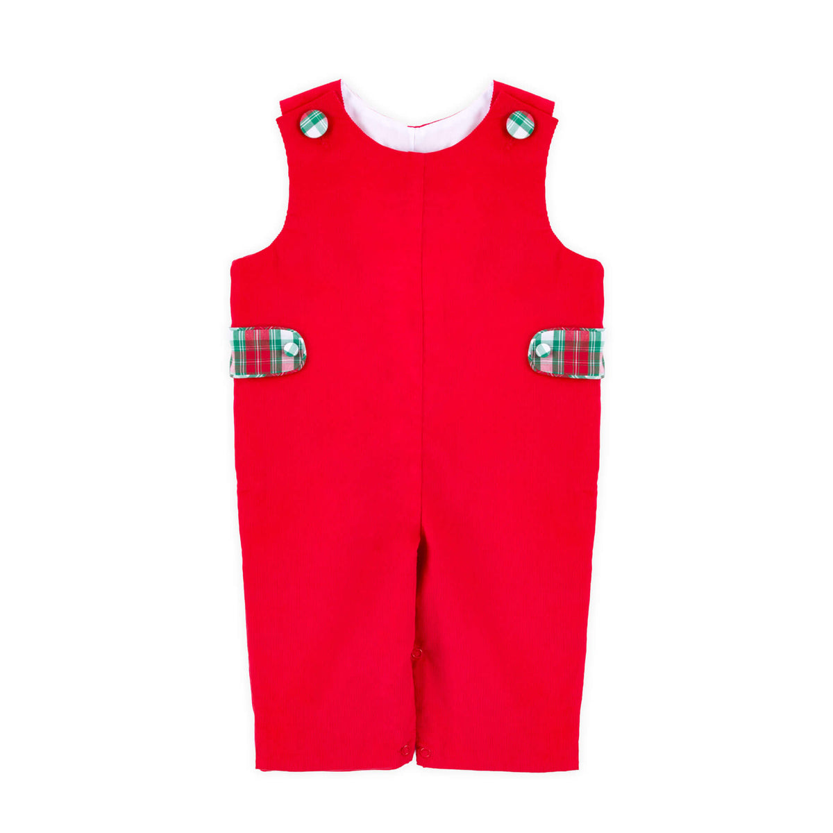 Red Corduroy Longall with Plaid Tabs