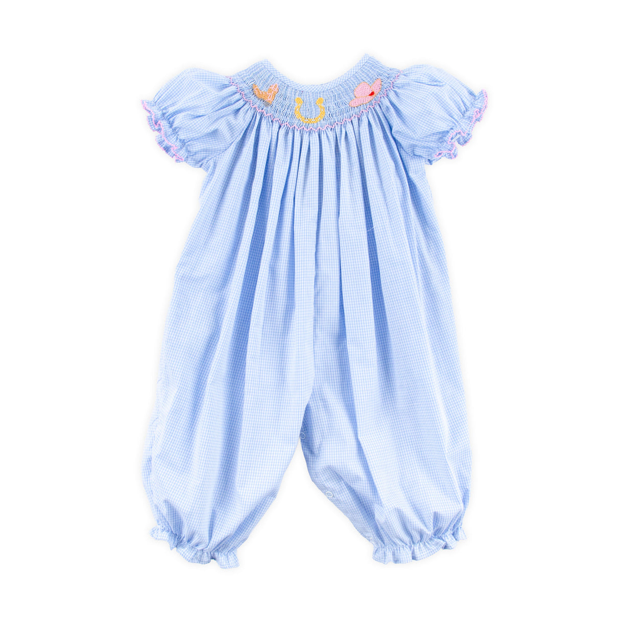 Western Smocked Long Bubble Light Blue Gingham