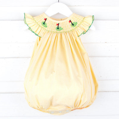 Golf Pin Yellow Gingham Smocked Bubble
