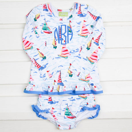 Watercolor Sailboat Rash Guard Set