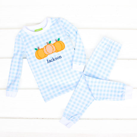 Pumpkin Cluster Blue Gingham Pajamas