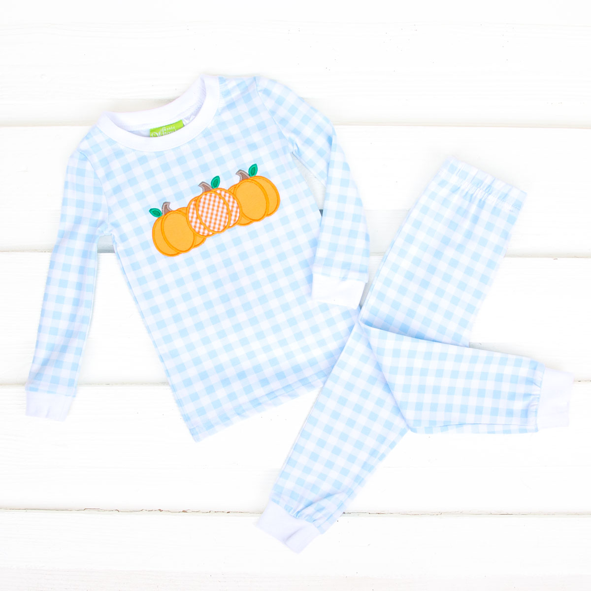 Pumpkin Cluster Blue Gingham Pajamas